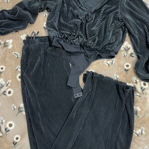 She + Sky Black Wide Leg Pants & Bodysuit Set